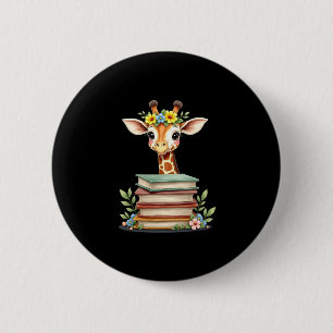 Cute Giraffe With Book Floral Bookworm Librarian B 6 Cm Round Badge