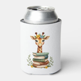 Cute Giraffe With Book Floral Bookworm Librarian B Can Cooler