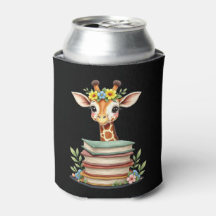 Cute Giraffe With Book Floral Bookworm Librarian B Can Cooler
