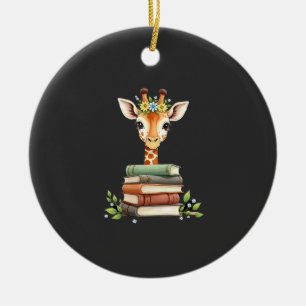 Cute Giraffe With Book Floral Bookworm Librarian B Ceramic Tree Decoration