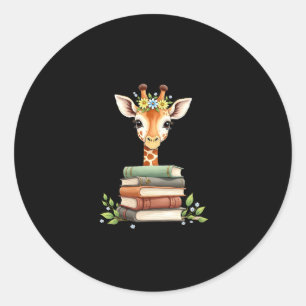 Cute Giraffe With Book Floral Bookworm Librarian B Classic Round Sticker
