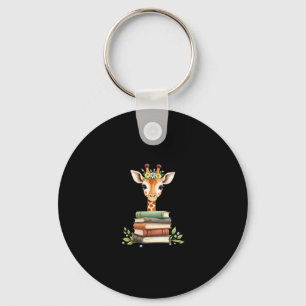 Cute Giraffe With Book Floral Bookworm Librarian B Key Ring