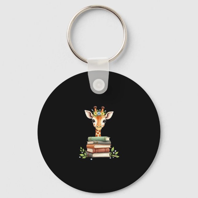 Cute Giraffe With Book Floral Bookworm Librarian B Key Ring (Front)