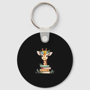 Cute Giraffe With Book Floral Bookworm Librarian B Key Ring