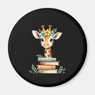 Cute Giraffe With Book Floral Bookworm Librarian B Magnet