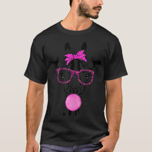 cute giraffe with bubble gum ana glasses T-Shirt
