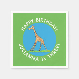 Cute giraffe with butterfly cartoon birthday napkin