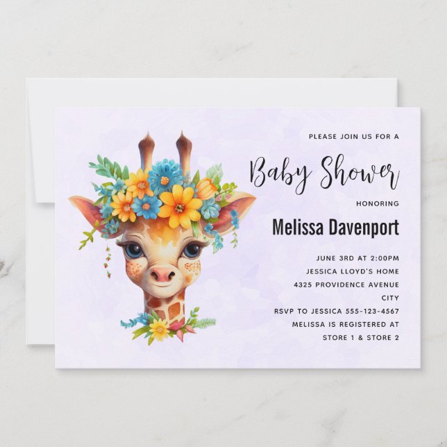 Cute Giraffe with Floral Crown Baby Shower Invitation (Front)