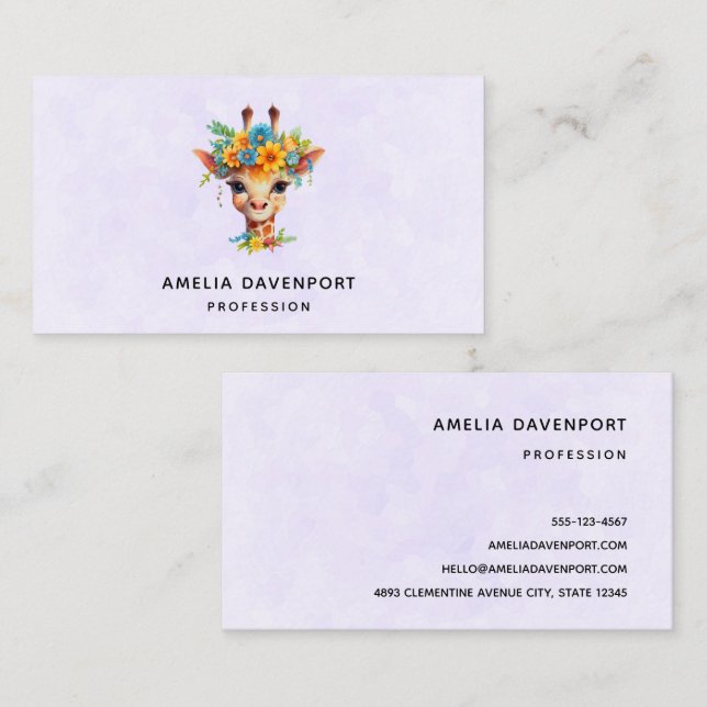 Cute Giraffe with Floral Crown Business Card (Front/Back)