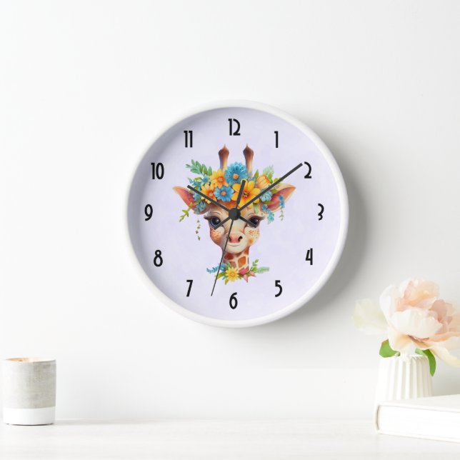 Cute Giraffe with Floral Crown Clock (Home)
