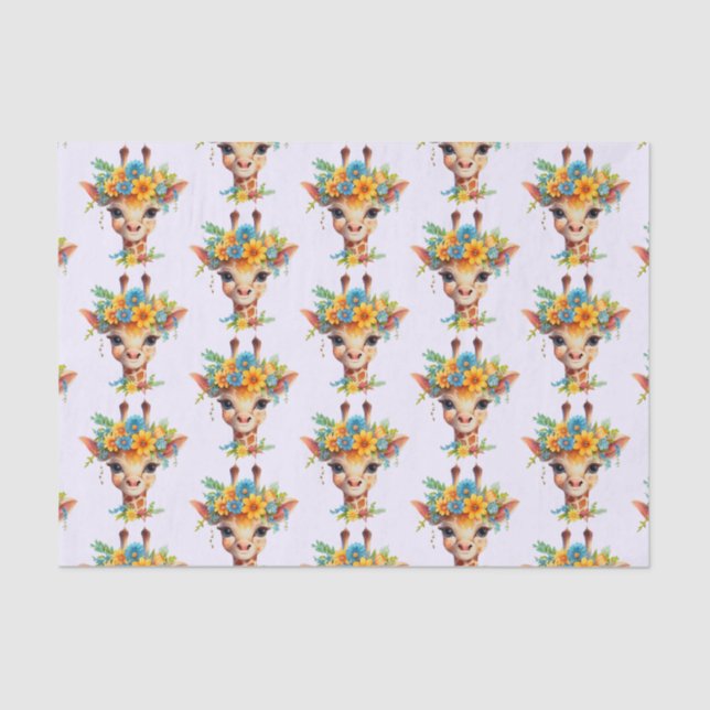 Cute Giraffe with Floral Crown Patterned Tissue Paper (Front)