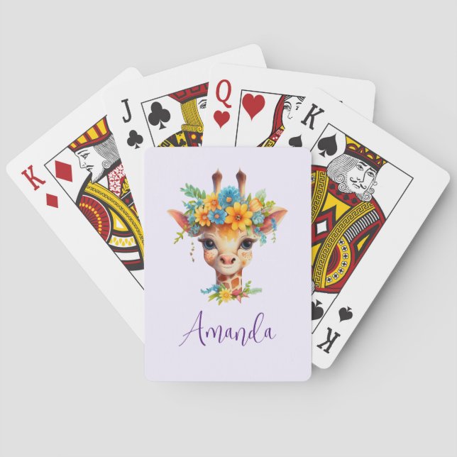 Cute Giraffe with Floral Crown Playing Cards (Back)