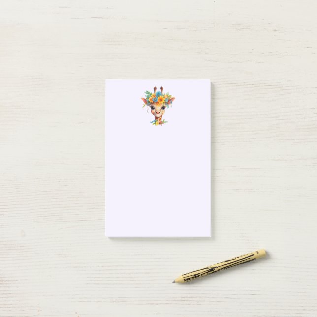Cute Giraffe with Floral Crown Post-it Notes (On Desk)