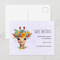 Cute Giraffe with Floral Crown Save the Date