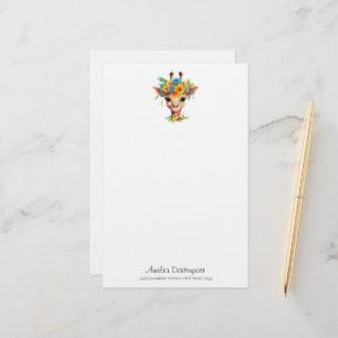 Cute Giraffe with Floral Crown Stationery