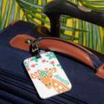 Cute Giraffe with Flower Crown Personalised Luggage Tag<br><div class="desc">Adorable giraffe art with pink and blue flowers,  option to personalise.</div>