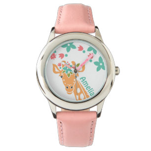 Cute Giraffe with Flower Crown Personalised Watch
