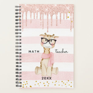 Cute Giraffe with Glasses Math Teacher Planner