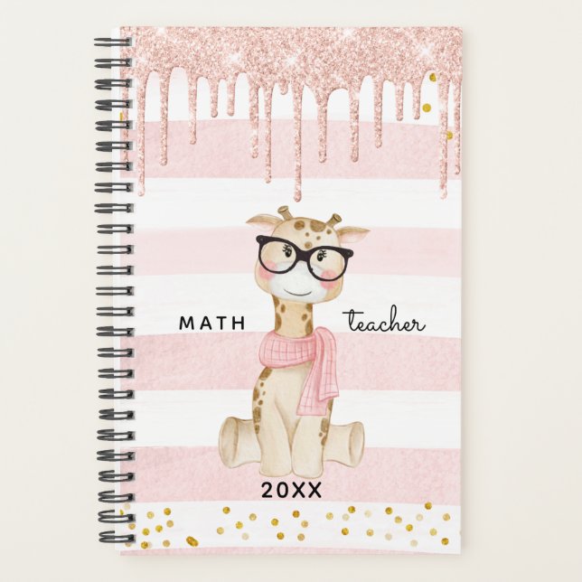 Cute Giraffe with Glasses Math Teacher Planner (Front)
