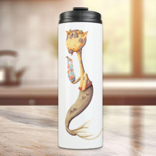 Cute Giraffe with mermaid tail eating ice cream Thermal Tumbler
