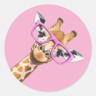 Cute Giraffe with Pink Glasses Aesthetic Sticker
