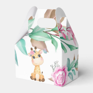 Cute Giraffe with Pink Peony Girl Baby Shower Favour Box