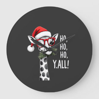 Cute Giraffe With Santa Hat Merry Xmas Giraffe Lov Large Clock