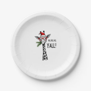 Cute Giraffe With Santa Hat Merry Xmas Giraffe Lov Paper Plate