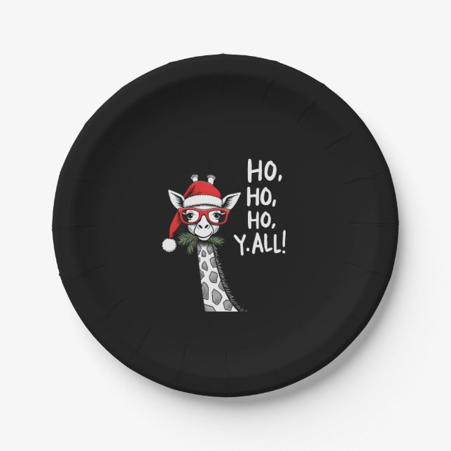 Cute Giraffe With Santa Hat Merry Xmas Giraffe Lov Paper Plate (Front)