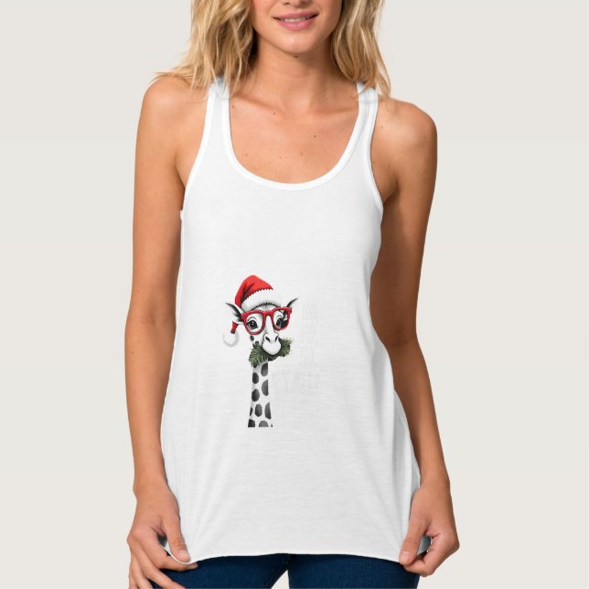 Cute Giraffe With Santa Hat Merry Xmas Giraffe Lov Singlet (Front)