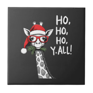 Cute Giraffe With Santa Hat Merry Xmas Giraffe Lov Tile