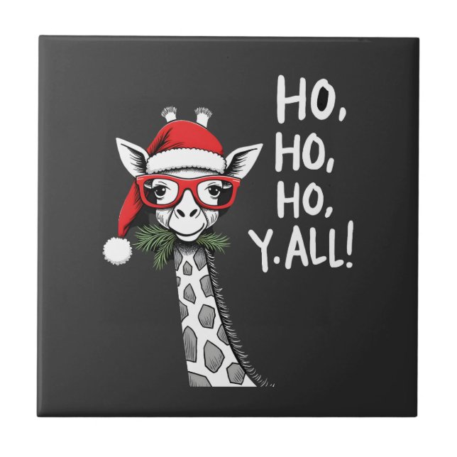 Cute Giraffe With Santa Hat Merry Xmas Giraffe Lov Tile (Front)