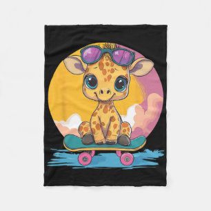Cute Giraffe With Sungles Skateboard Fleece Blanket