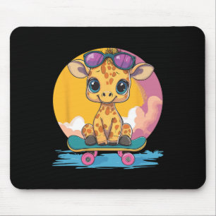 Cute Giraffe With Sungles Skateboard  Mouse Pad