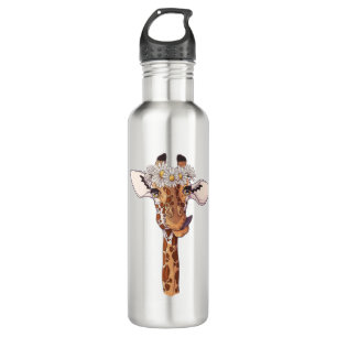 Cute Giraffe With Wreath Daisy Flowers  710 Ml Water Bottle