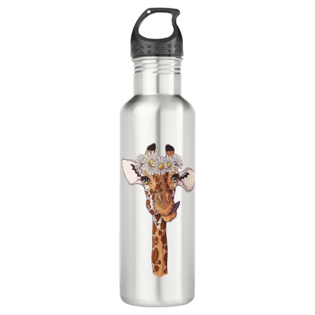 Cute Giraffe With Wreath Daisy Flowers  710 Ml Water Bottle (Front)