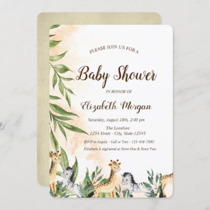 Cute Giraffe,Zebra Leaves Baby Shower Invitation