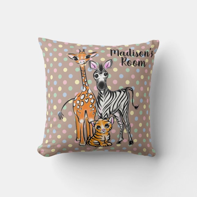 Cute Giraffe Zebra Tiger cute Safari friends  Cushion (Front)