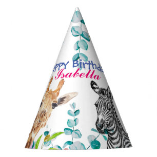 cute Giraffe zoo animals jungle Floral Birthday Party Hat