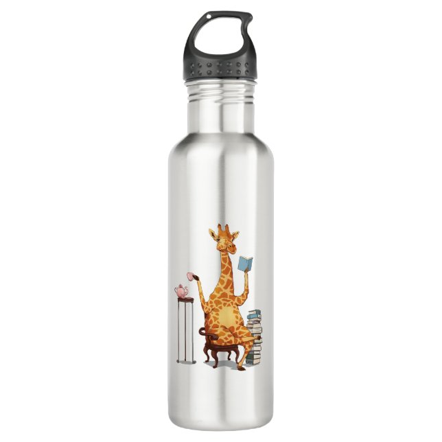 Cute Giraffes, Books and Tea Gift   710 Ml Water Bottle (Front)