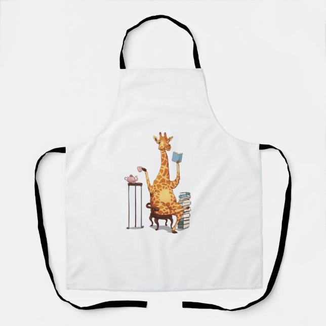 Cute Giraffes, Books and Tea Gift   Apron (Front)