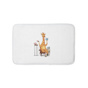 Cute Giraffes, Books and Tea Gift   Bath Mat