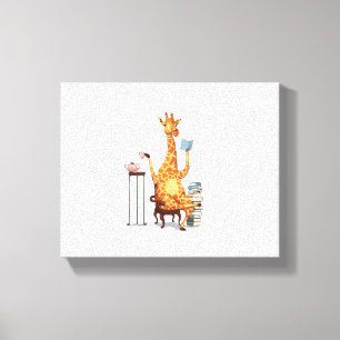 Cute Giraffes, Books and Tea Gift Canvas Print