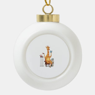 Cute Giraffes, Books and Tea Gift   Ceramic Ball Christmas Ornament