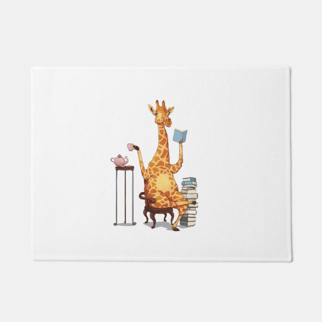 Cute Giraffes, Books and Tea Gift   Doormat (Front)