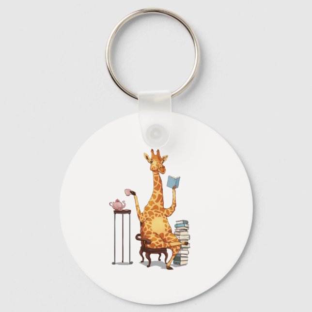 Cute Giraffes, Books and Tea Gift   Key Ring (Front)
