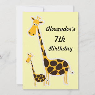 Cute Giraffes Childs 7th Birthday Party Invitation
