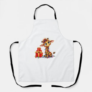 Cute Giraffes Christmas Lights Xmas Giraffe Apron