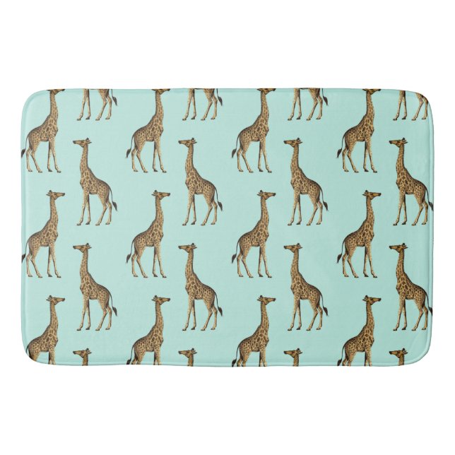 Cute Giraffes Gold and Mint Bath Mat (Front)