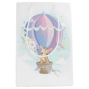 Cute Giraffes in Hot Air Balloon Baby Shower Medium Gift Bag